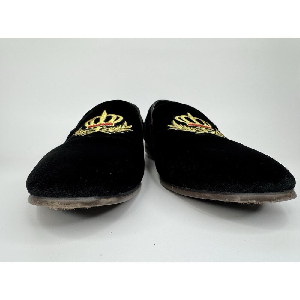 Steve Madden Men’s Leonardo Embroidered Crown Loafers Size 10 Black Velvet Shoes - Picture 3 of 13